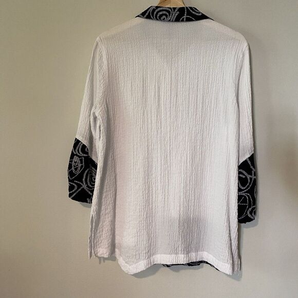 Ali Miles 3/4 Ruched Sleeve Button Up Crinkle Fabric Top Size Medium Lagenlook - Picture 7 of 9